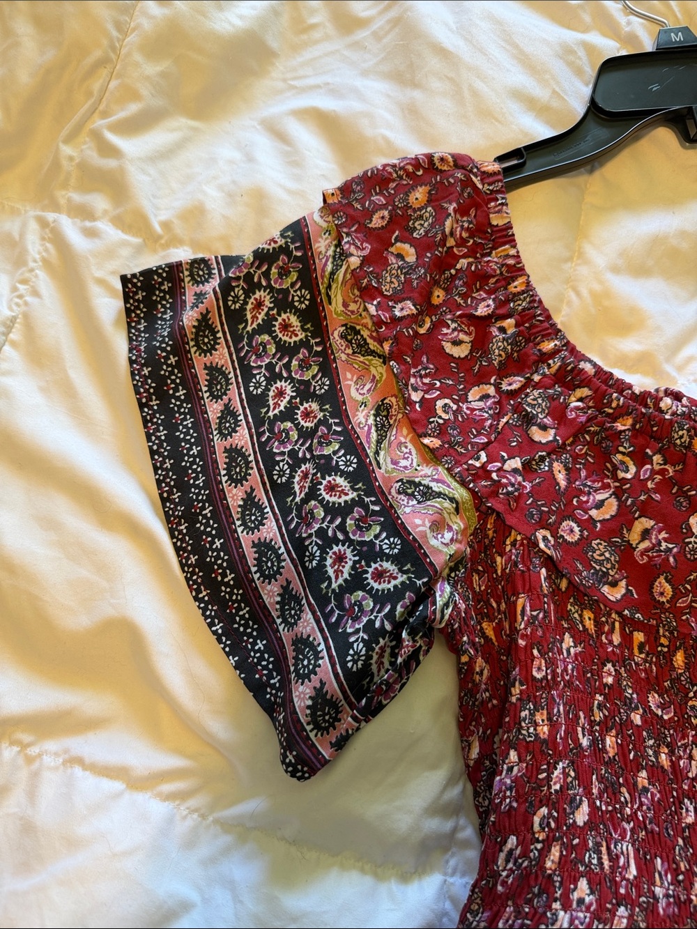 Maurices Red Floral Smocked Round-Neck Blouse with Paisley Border - Picture 3 of 7